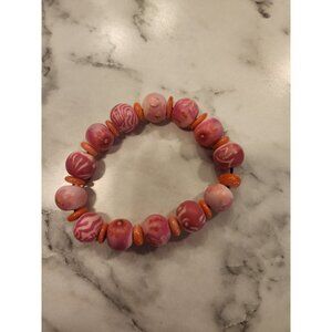 Pink & Orange Beaded Stretch Bracelet With Swirl Design